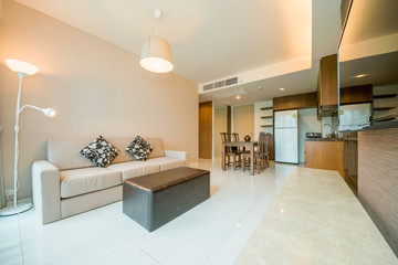 beautiful living room with white sofa