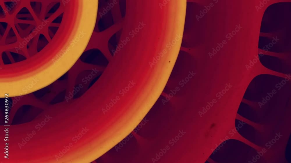 Poster Futuristic composition of rotation rounded shapes. Computer generated abstract animation with colored forms. Modern covers design with geometric pattern. 3d rendering. HD resolution.