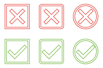 Vector Set of Flat Design Check Marks Icons. Different Variations of Ticks and Crosses Represents Confirmation