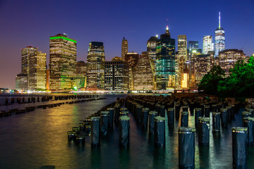 Fototapeta na wymiar Lower Manhattan at night in New York City