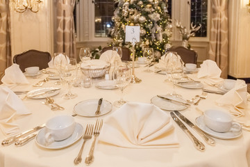 banqueting tables prepared for elegant party