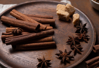 cinammon stick powder brown plate macro close up