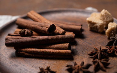 cinammon stick powder brown plate macro close up