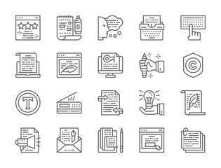 Set of Copywriting Line Icons. Typewriter, Presentations, Printer and more.