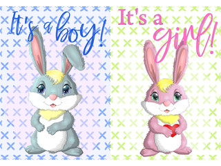 Baby Shower greeting card with babies boy and girl