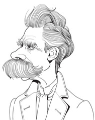 friedrich nietzsche cartoon portrait, vector