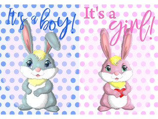 Baby Shower greeting card with babies boy and girl