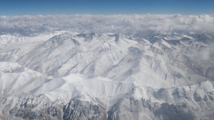 The snow covered mountains