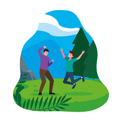 happy young men celebrating in the camp