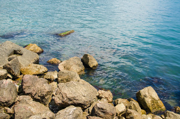 Seascape, bay of wild beach, rocky coast