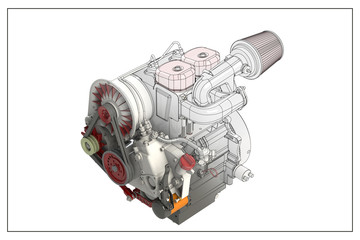 3d illustration of a combustion engine.