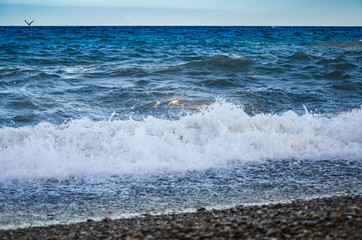 Seascape, view of beach and sea waves