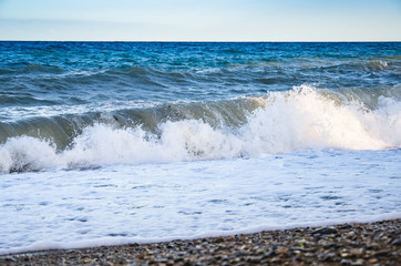 Seascape, view of beach and sea waves
