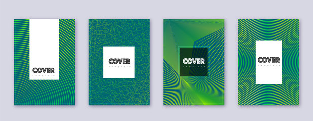 Hipster brochure design template set. Green abstra