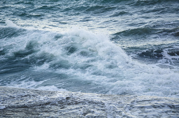 Seascape background of storm, white marine foam