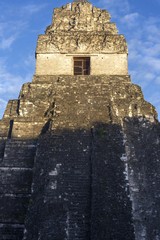 Jaguar Temple Citadel Ancient Mayan Civilization Ruin at Plaza Central in World Famous Tikal National Park in Guatemala, a UNESCO World Heritage Site
