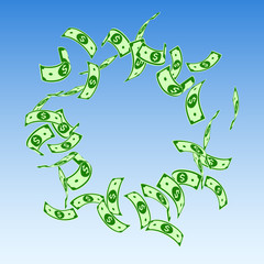 American dollar notes falling. Floating USD bills 