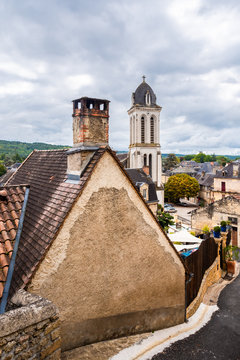 Church tower of the village of Montignac, Nouvelle-Aquitaine, France
