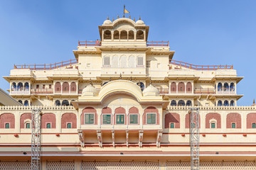 Fototapeta na wymiar Chandra Mahal, the residence of royal family, Jaipur City Palace, Jaipur, Rajasthan, India