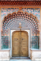Rose gate door in City Palace of Jaipur, Rajasthan, India
