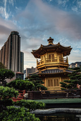 Fototapeta na wymiar Golden Pavilion in Nan Lian Garden is the peaceful temple for visit in Hong Kong China