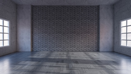 Large empty room, Empty warehouse, 3d rendering