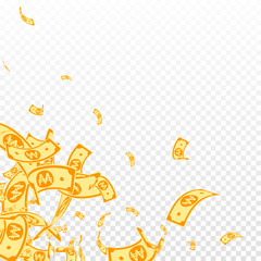 Korean won notes falling. Messy WON bills on trans