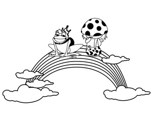 toad prince and fungu elf with rainbow