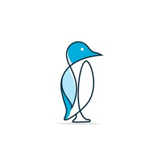 Penguin Lineart Logo Design with blue color