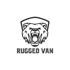 Bear Head Roaring Logo Inspiration, Shield