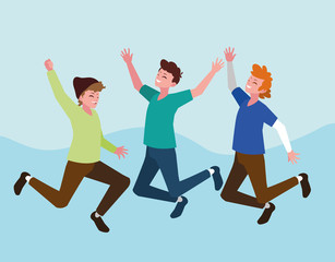 group of young men happy jumping celebrating