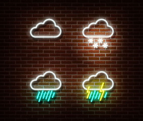 Neon white cloud sign vector isolated on wall