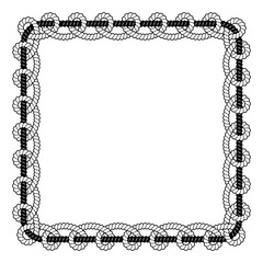 Black and white rope square frame with loops. Vector design element with place for your text