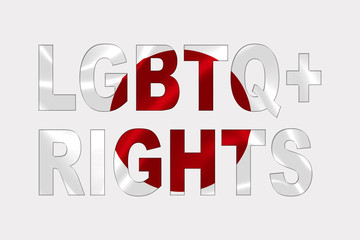 LGBTQ+ Rights Words over Japanese Flag.