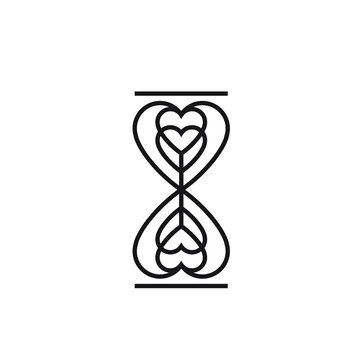Heart shapes sand-glass logo design line art illustration