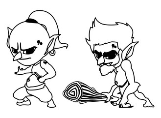 Obraz premium ugly troll with caveman gnome magic characters