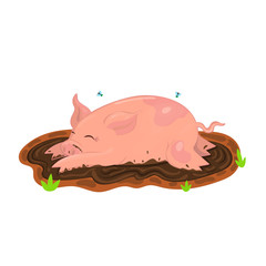Pig is bathed in mud. Vector illustration of clip art. Isolate on white background.