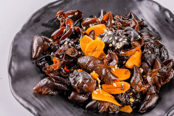 Cold Salad on Black Plate in White Background