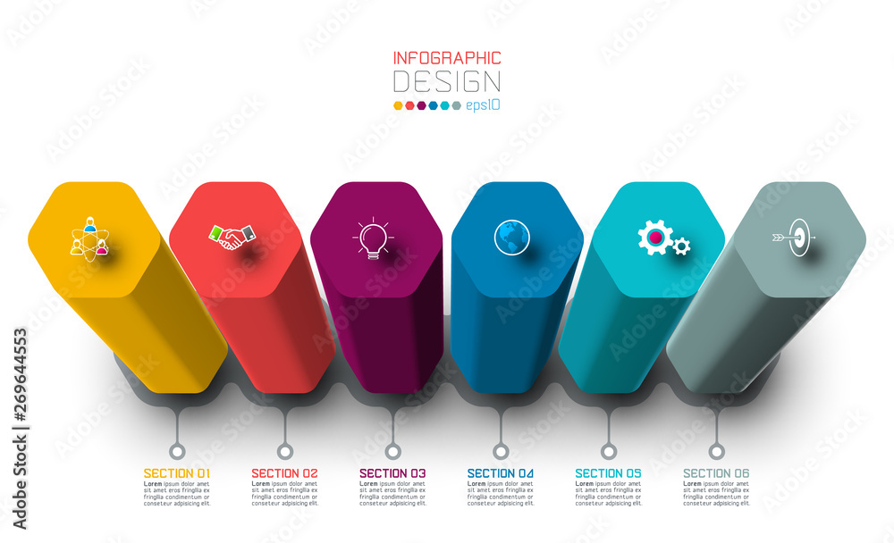 Wall mural vector infographic label design with hexagon columns design.