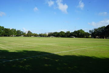 Fototapeta na wymiar an empty park with a soccer field
