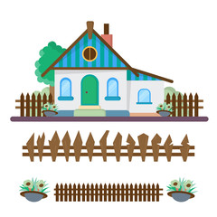 House in the countryside, landscape with a ranch. Illustration