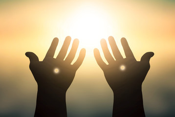 Peace concept: Silhouette Jesus Christ open spiritual hands
