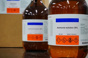 Bottle of Ammonia solution 25%, Ammonium hydroxide, NH4OH with Properties information and its...