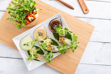 Rice paper salad rolls with carrot,sunflower sprout, corn and crab stick