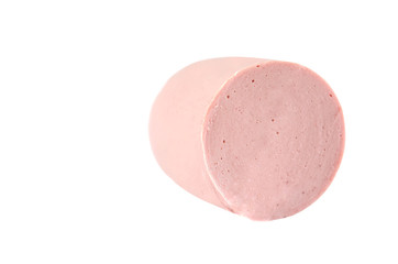 boiled sausage isolated on white background. Close-up.