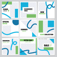 9 Slides modern Social Media banner Template. Promotional square web banner for social media. Banner template designs.  Vector illustration
