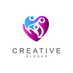 logo of people and hands, love symbol, heart icon