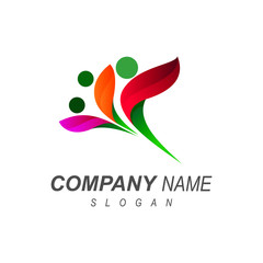 Obraz premium human logo , leaf symbol + association and social, natural log