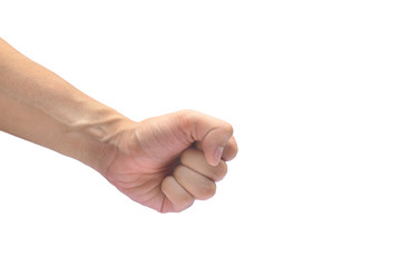 Male clenched fist, punch hand on  white background