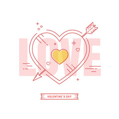 Valentines day postcard with Line heart and arrow